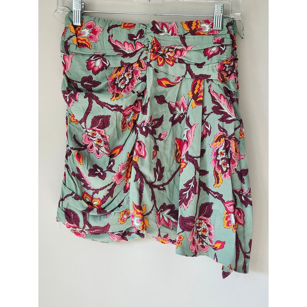 Zara Floral Ruched Asymmetrical Skirt NWT Martha Garden Green/Plum Size S A0015